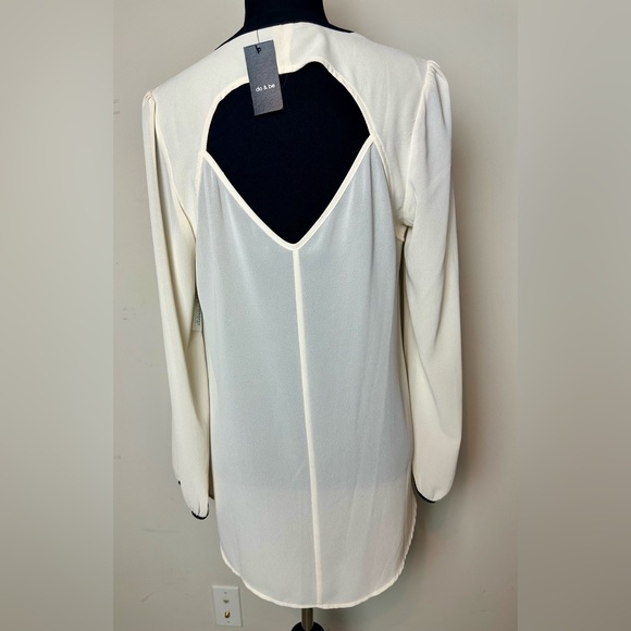 DO&BE Studded Black/Cream Zip-Front Blouse SZ L - Picture 5 of 8